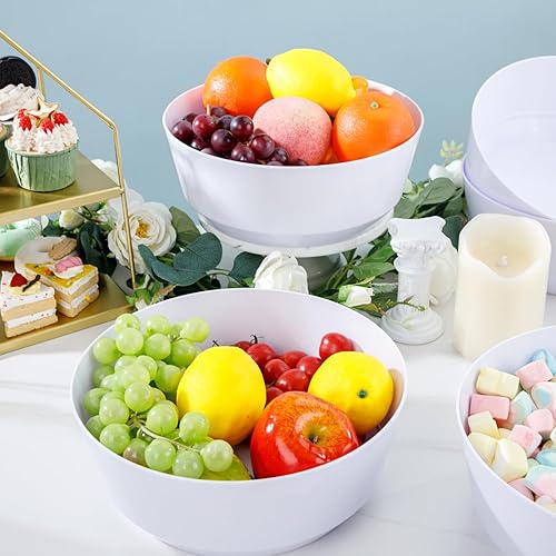 Miniatura 8 de Hioasis Paquete de 8 tazones de plástico de 128 onzas, cuencos de plástico blancos resistentes desechables para fiestas, aperitivos, ensaladas,