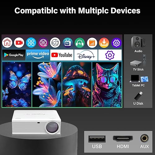 Miniatura 4 de Mini proyector portátil con WiFi y Bluetooth, proyector al aire libre con altavoz integrado, proyector de cine en casa compatible con