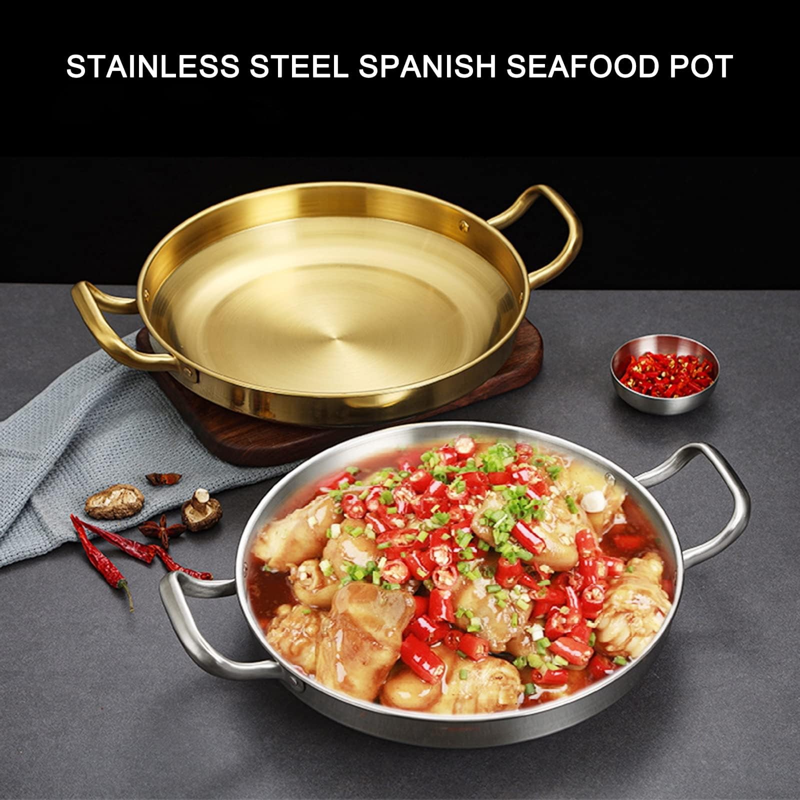 Paella española - Sartén Antiadherente de Acero Inoxidable con Asas remachadas para el hogar Cocina Restaurante,Oro,28cm