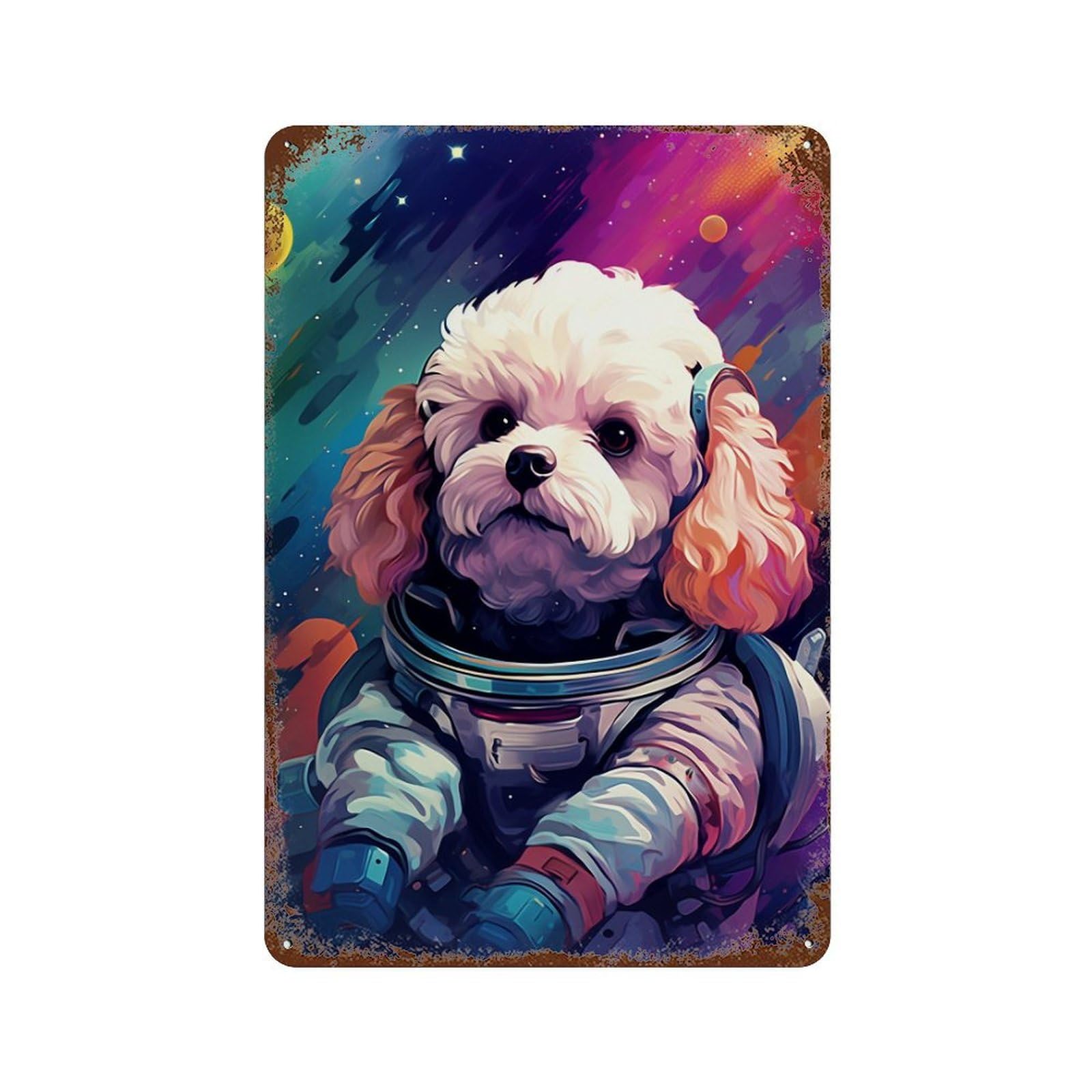 Garage Style Space Poodle Adventure -8 Retro Metal Sign 11.8"x7.9", Classic Wall Plaque for Bar And Workshop