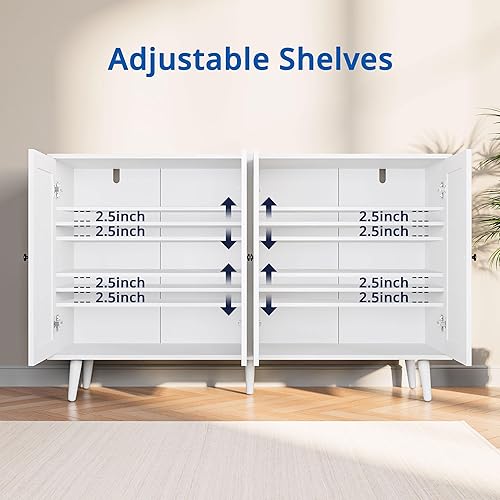 Miniatura 6 de Cozy Castle Gabinete de buffet de ratán blanco con almacenamiento, aparador con 4 puertas de ratán, armario de almacenamiento para sala de estar,