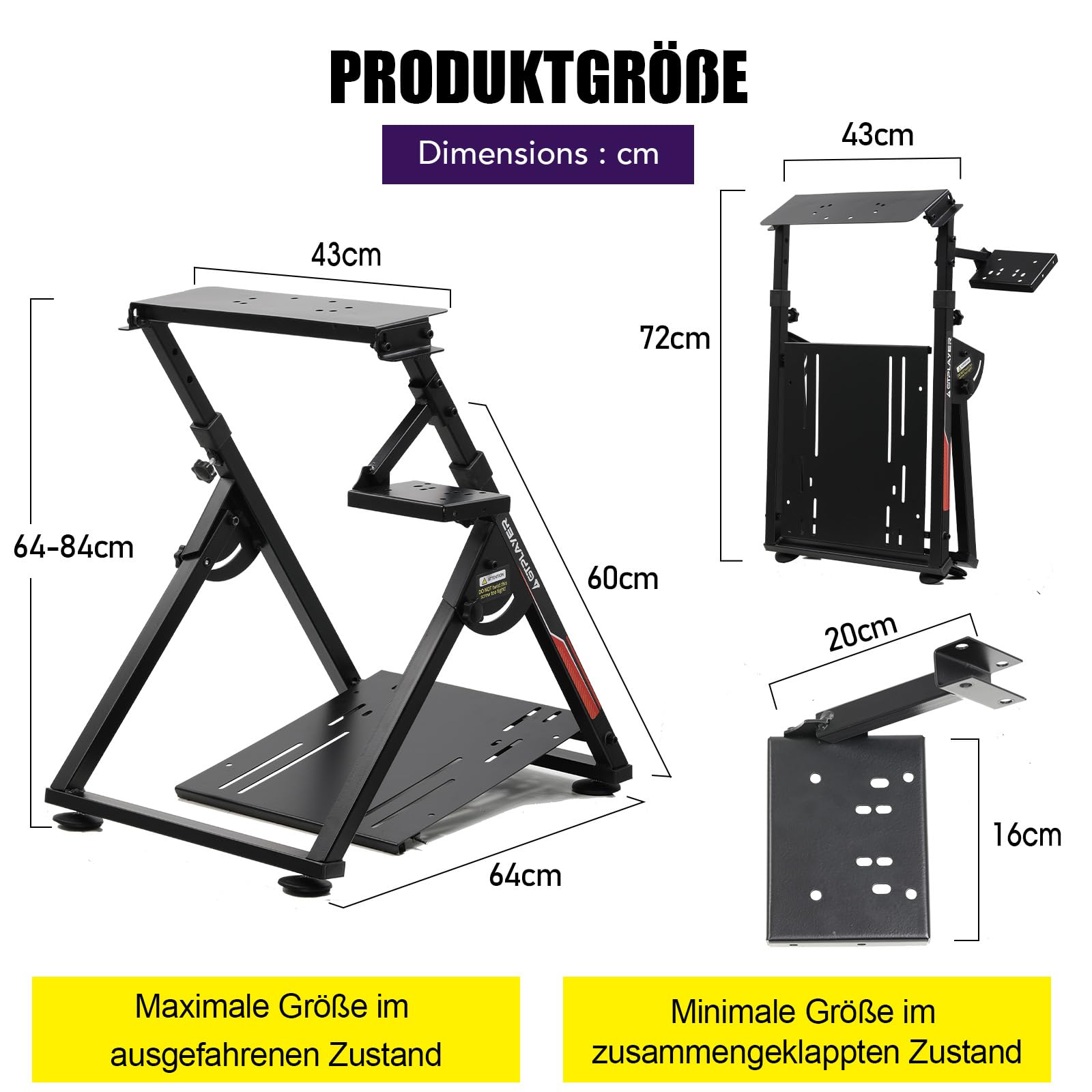 GTPLAYER Lenkradständer Gaming Wheel Stand mit V1 V2 Schalthebelhalterung Neigungsverstellbares Gestell PS4 Xbox PC