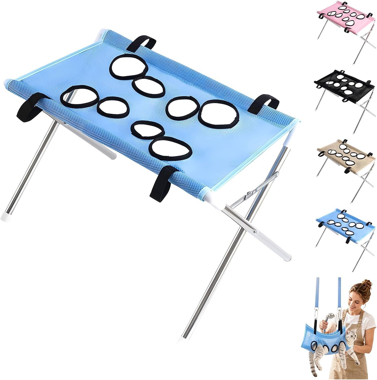 Pet Bath Table - Quick Dry Mesh Foldable Grooming Hammock with Holes
