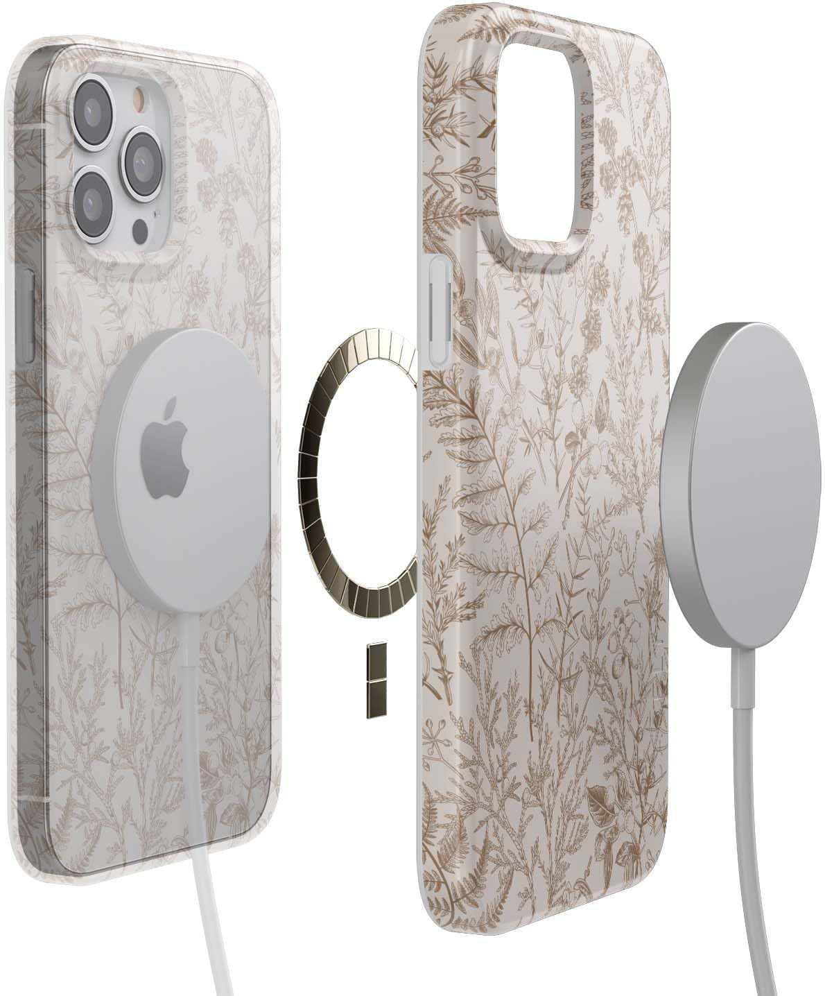 Casely iPhone 14 Pro Case | Beige Garden | Neutral Floral | Compatible with MagSafe | Classic Ultra Slim Design