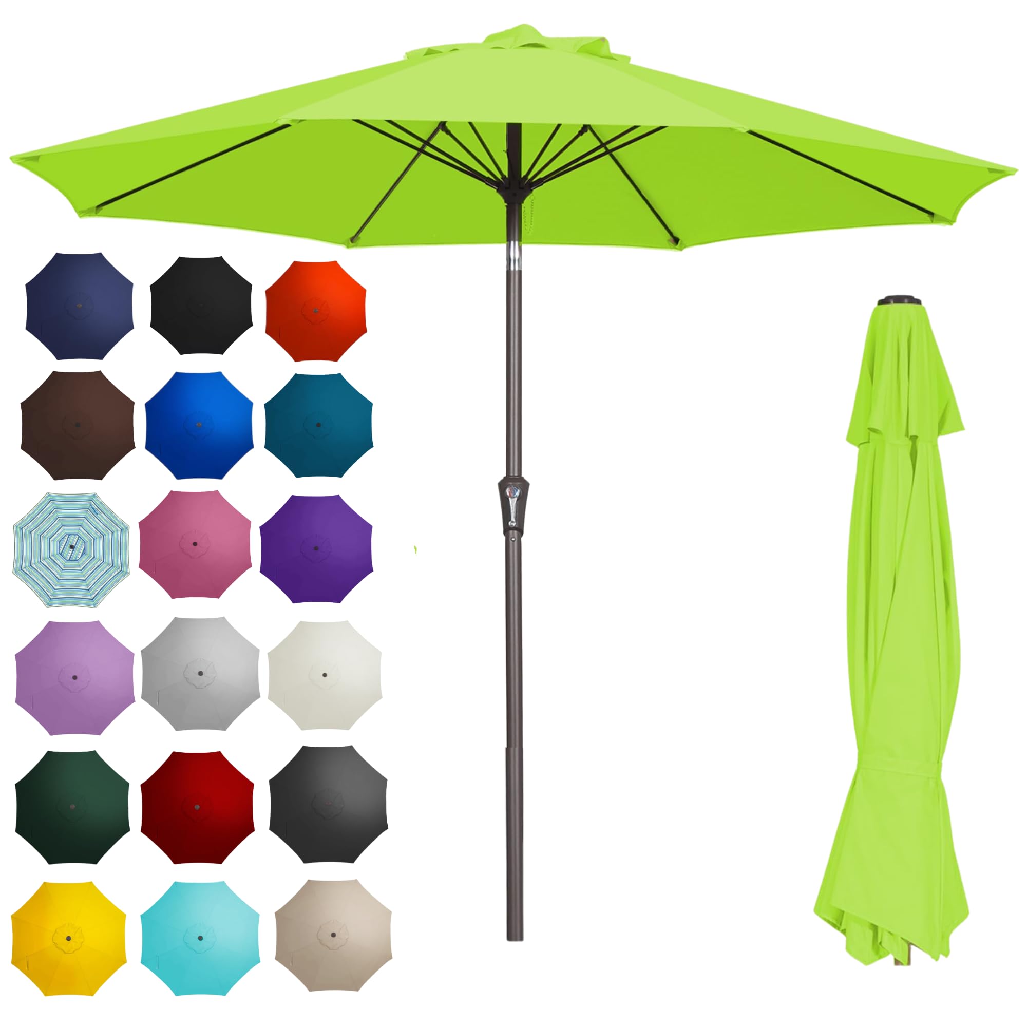 PatioKingdom 9FT Patio Outdoor Umbrella-UPF 50+ Sun Shade with Wind Vent, Push-Button Tilt & Smooth Crank Lift, Rust-Resistant Fiberglass Frame for Garden, Backyard,Yard (Apple Green) : Patio, Lawn & Garden