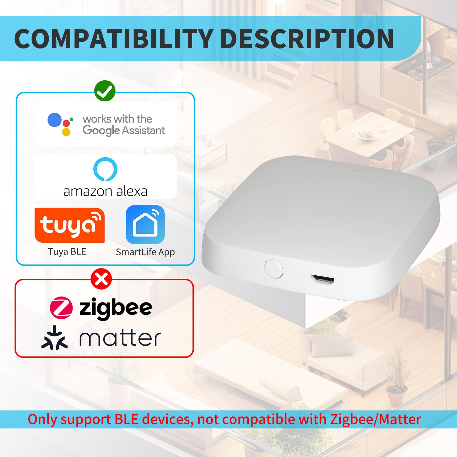 Tuya Smart Hub, WiFi Gateway for Smart Door Lock(Tuya BlE) with Remote Control, Bluetooth to WiFi Bridge, Bluetooth Mesh(SIG), Compatible with Alexa & Google Assistant, Supports 2.4GHz Bands