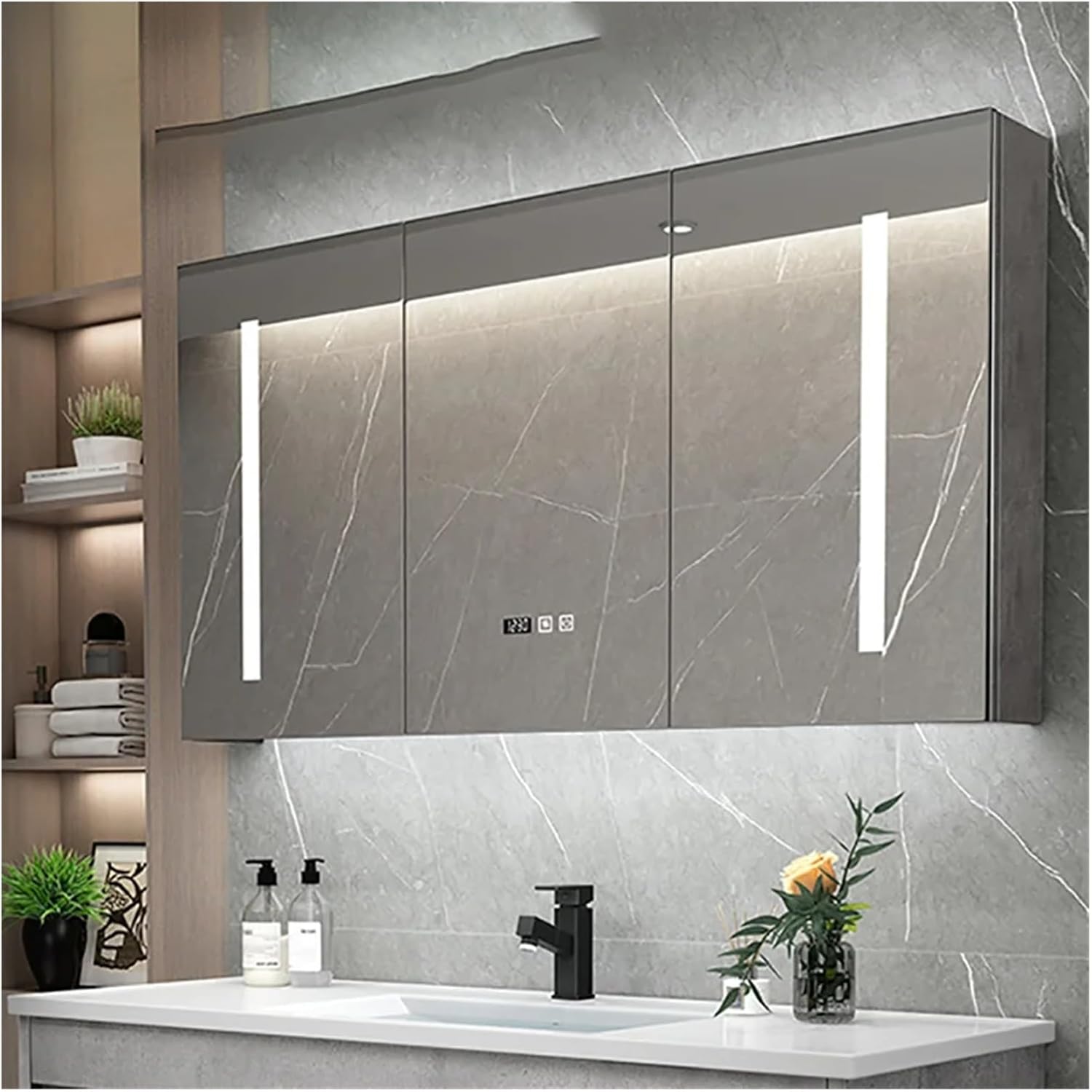 Shower Mirror with Light Storage Cosmetic Bath Mirrors Makeup Square Bathroom Mirrors,Mirrors