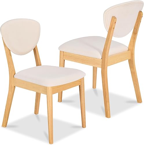Best Choice Products Juego de 2 sillas de comedor de madera tapizada moderna de mediados de siglo, sin brazos con cojín de asiento, respaldo