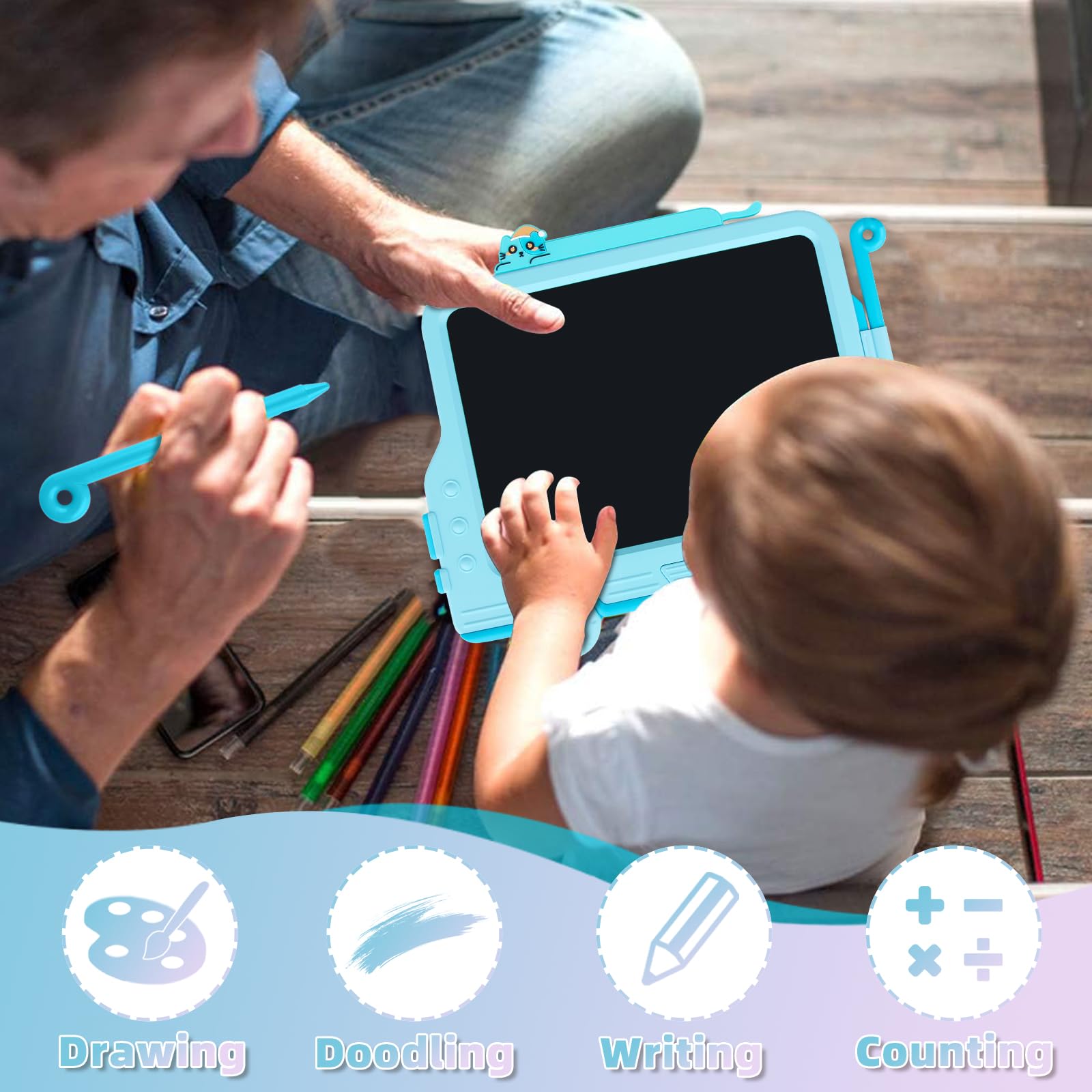 WUJUN LCD Schreibtafel 8.5 Zoll Tablet für Kinder und Erwachsene, löschbarer Zeichenblock mit Sperrfunktion (Blau)