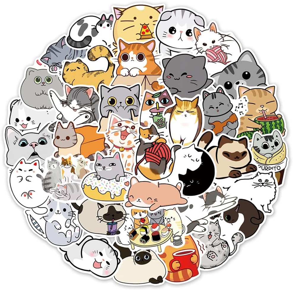 JZS Cute Cat Laptop Sticker Waterproof Vinyl Cute Sticker Anime Cat Sticker for Laptop Luggage Skateboard Car Bike Phone Case Mug,100PCS