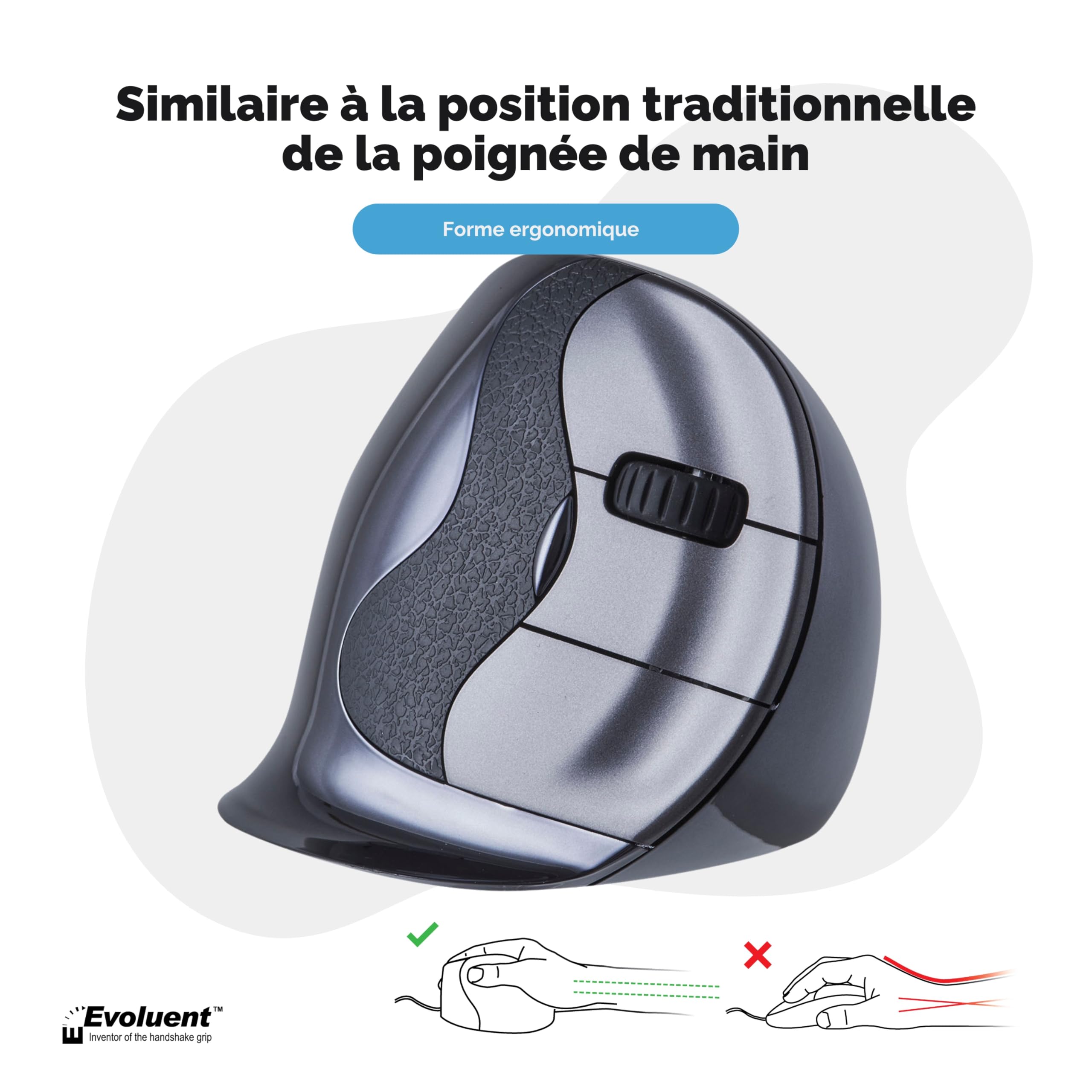 Evoluent VerticalMouse D Souris USB sans Fil pour droitier Petit modèle