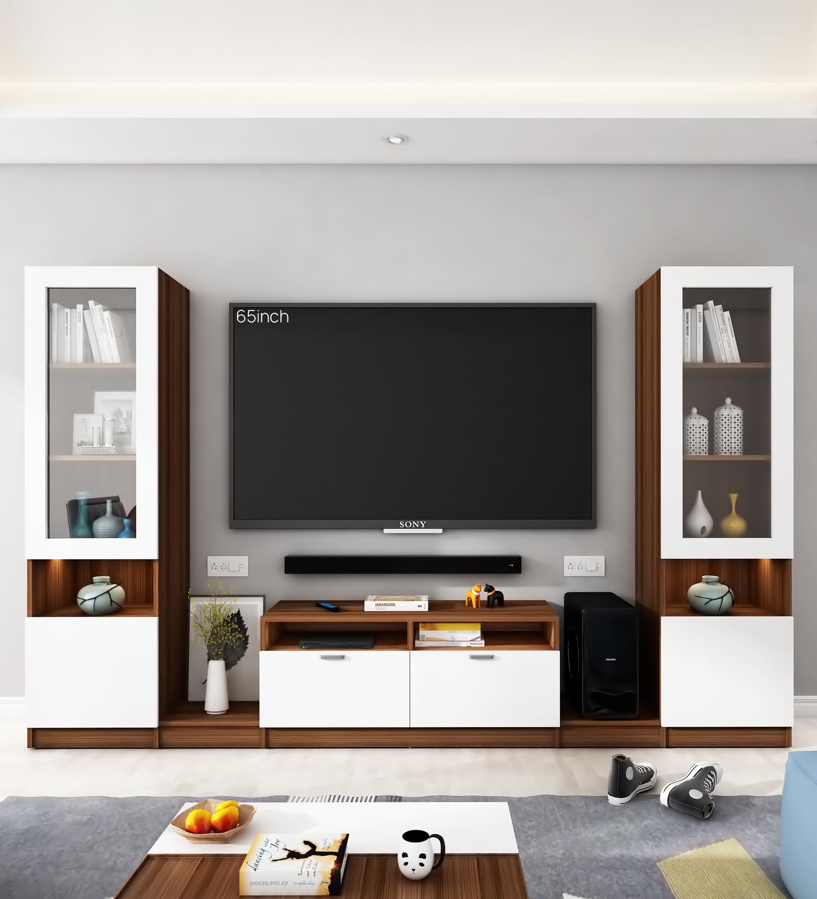 Woodbuzz | Fira TV Unit | Up to 65 Inches TV | Walnut and Frosty White-image-5