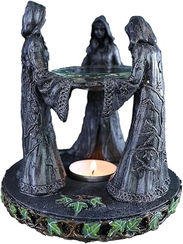 Ebros Gift Wiccan Luna Sagrada Triple Diosa Doncella Expectante Madre y Crone Pentagrama Portavelas Decorativo Calentador de Cera de Aceite Difusor