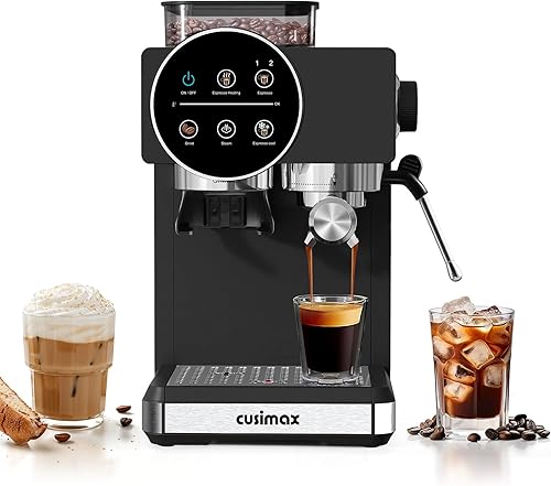 CUSIMAX Máquina de café expreso con molinillo, 20 bares, máquinas de café expresso profesional con espumador de leche, máquina de café expreso con