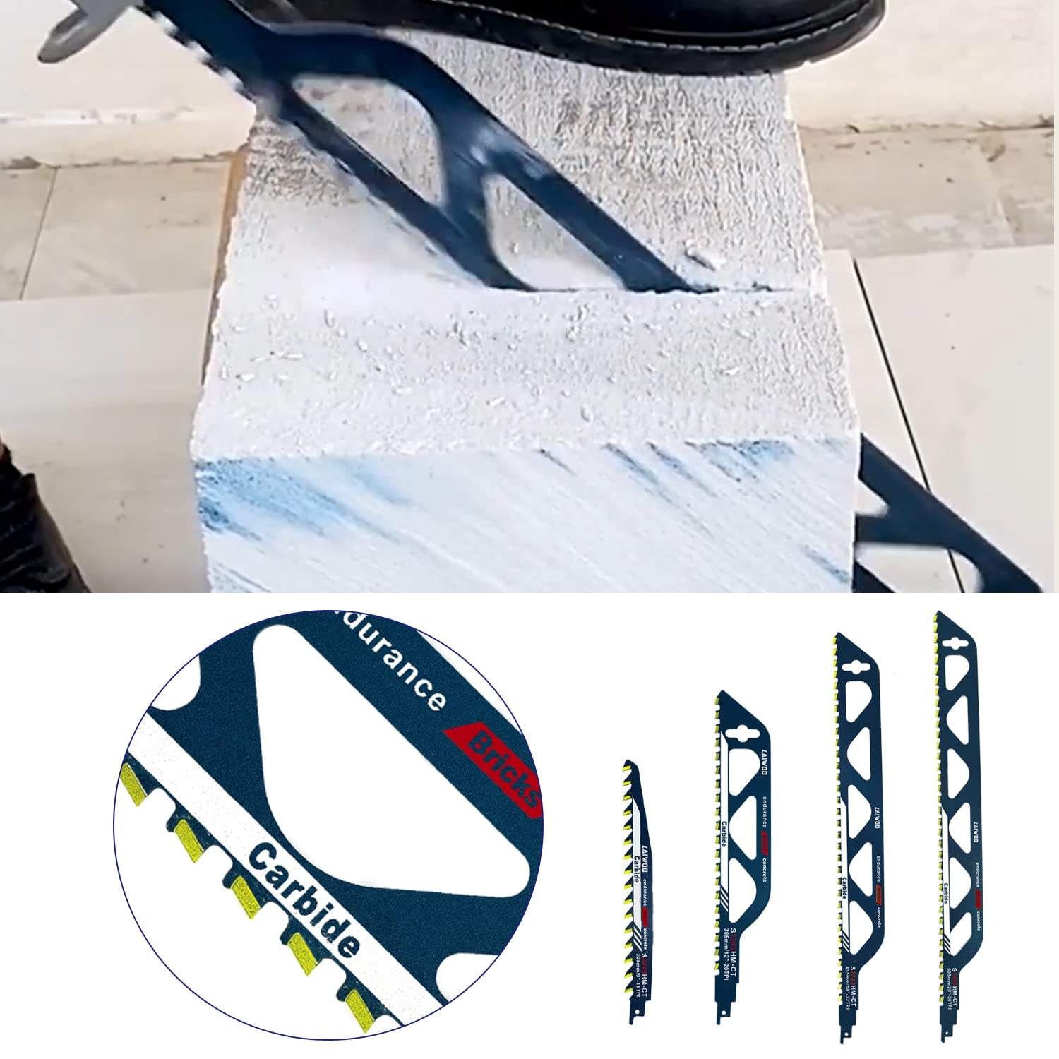 LAIWOO Lama per Sega a Gattuccio, Sega a Mano, Lama in Metallo Duro, Accessori per Sega a Sciabola per il Taglio di Calcestruzzo Poroso per Einhell, Dewalt, Bosch, Makita (455MM-2)