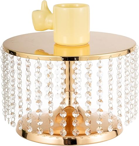 Miniatura 34 de Soporte redondo de metal para tartas con colgantes y cuentas de cristal, 12 pulgadas, soporte de decoración de pasteles dorado para mesa de postres
