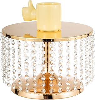 12 inch Gold Wedding Cake Stand with Crystal Bling Pendants, Metal Chand...
