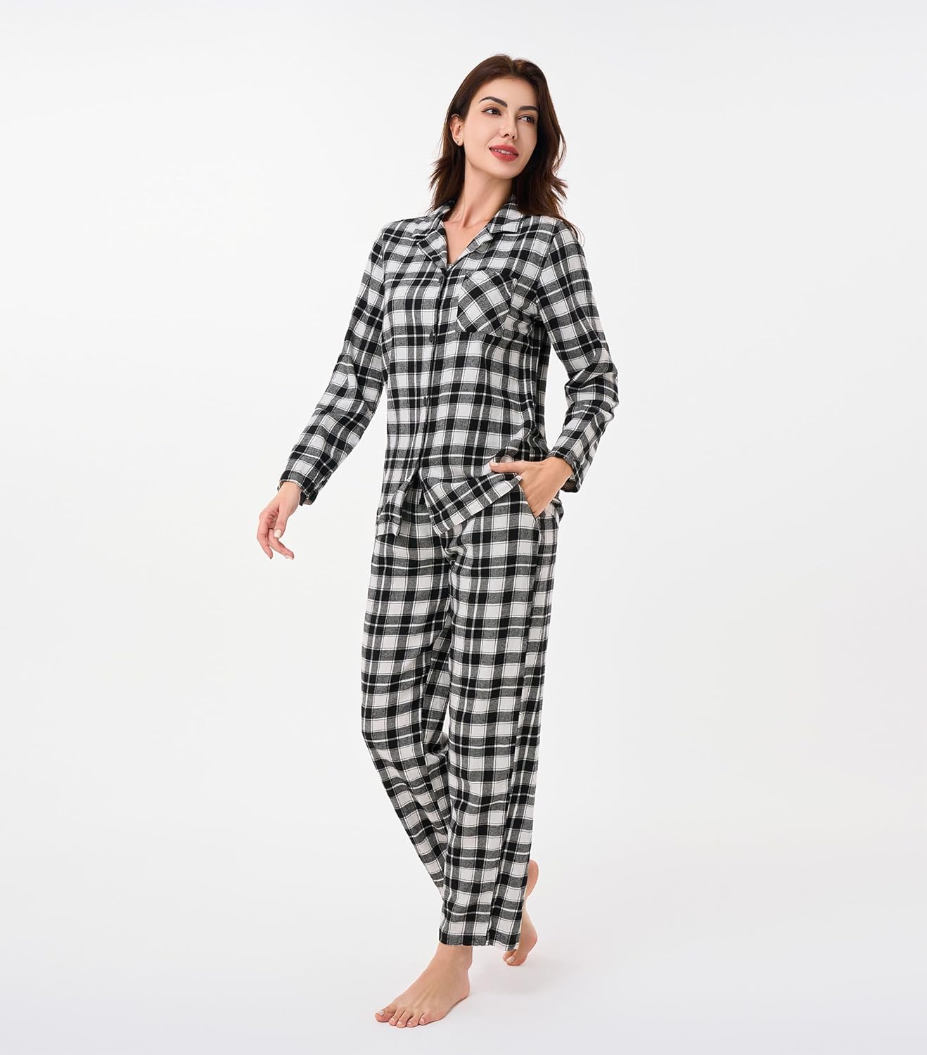 DAVID ARCHY 100% Cotton Pajamas for Women Soft 2 Piece Plaid PJS Sleepwear Loungewear Sets for Women Button Long Sleeve - Image 3