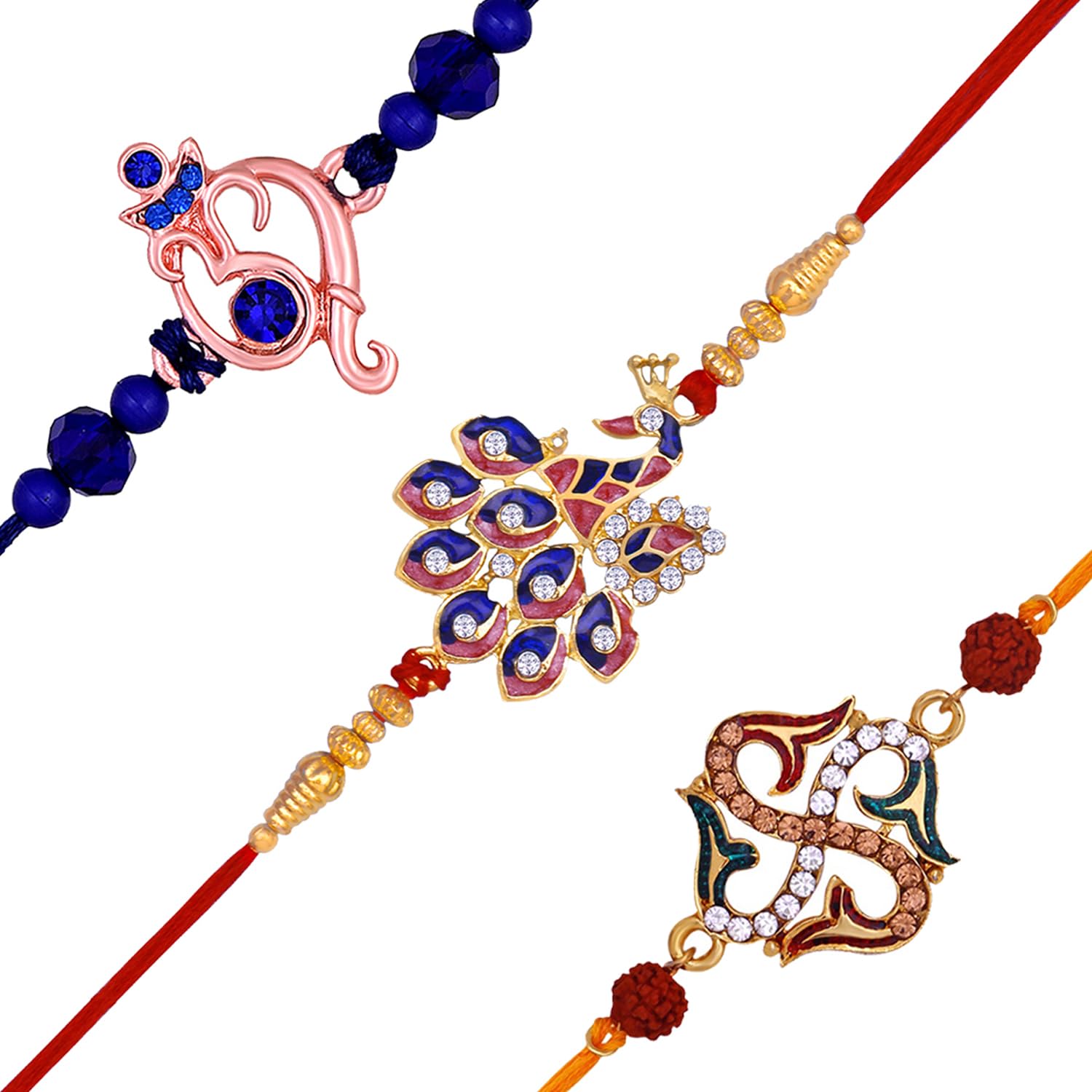 Mahi Combo of Combo of Ganpati Swastik and Peacock Shaped Rakhis with Meena Enamel and Multicolor Cystals for Bhai (RCO1105539M) (B0C9JKRR3D) Amazon Price History, Amazon Price Tracker