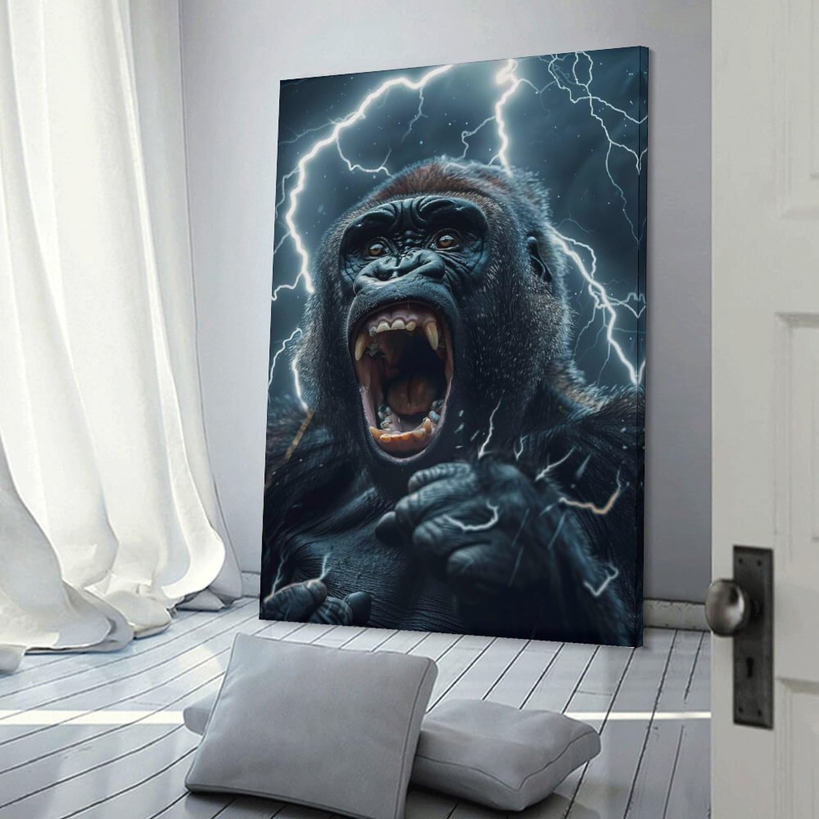 Junmoney Gorilla Lightning Home Decor Wall Art 24x36inch(60x90cm), for Art Walls, Layered Displays Or Homes, A Versatile Canvas Print for Layering
