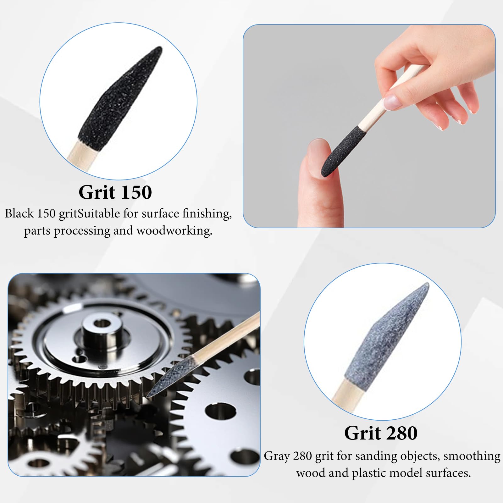 50 Pezzi Bastoncini Abrasivi a Doppia Estremità Testa Nera 150# Testa Grigia 280# Ramoscelli di Levigatura per Dettagli Fini per Abrasivi per Modellismo Lavorazione del Legno Nail Art