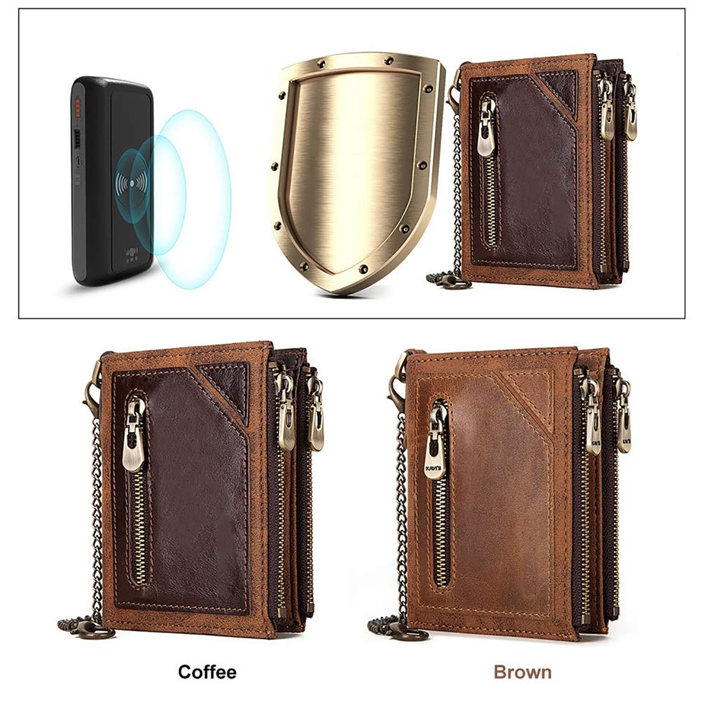 C- Herren Geldbörse Kette Leder Geldbörse Münzfach Herren Reißverschluss Geldbörse Anti Diebstahl Geldbörse für Herren Multi Karten Geldbörsen Brieftaschen,Nero