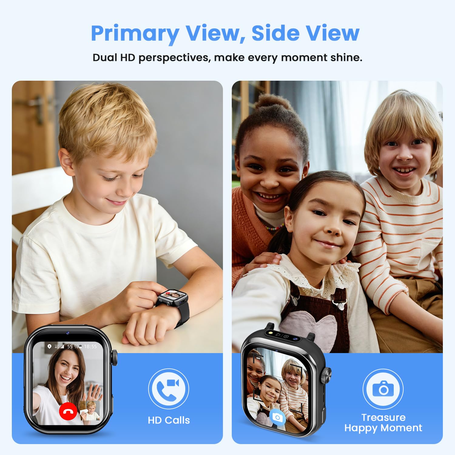 Smartwatch Kinder mit SIM Karte, Kinder-Smartwatch mit IP68 Wasserdicht, Schulmodus, 1,83" Bildschirm, Schrittzähler Kinderuhr Mädchen Jungen, Schwarz