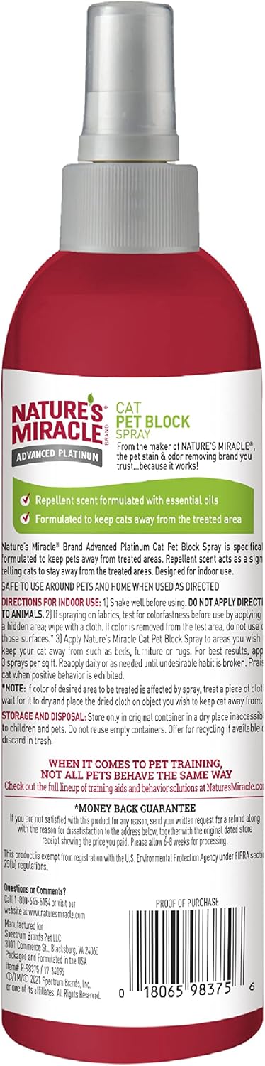 Nature's Miracle Pet Block Repellent Spray Just for Cats