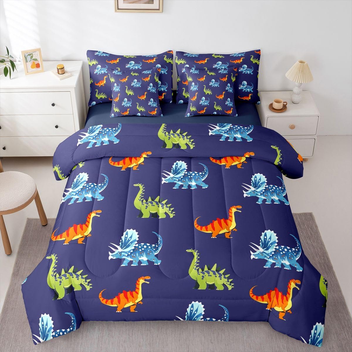 Cute Highland Cattle Kids Comforter Twin Size,Funny Highland Cow Duck 7 Pcs Bedding Set,Cartoon Animal Rustic Farmhouse Decor All Season,Brown Yellow(Fitted+Sheet+2 Pillowcases+2 Throw Pillow Covers)