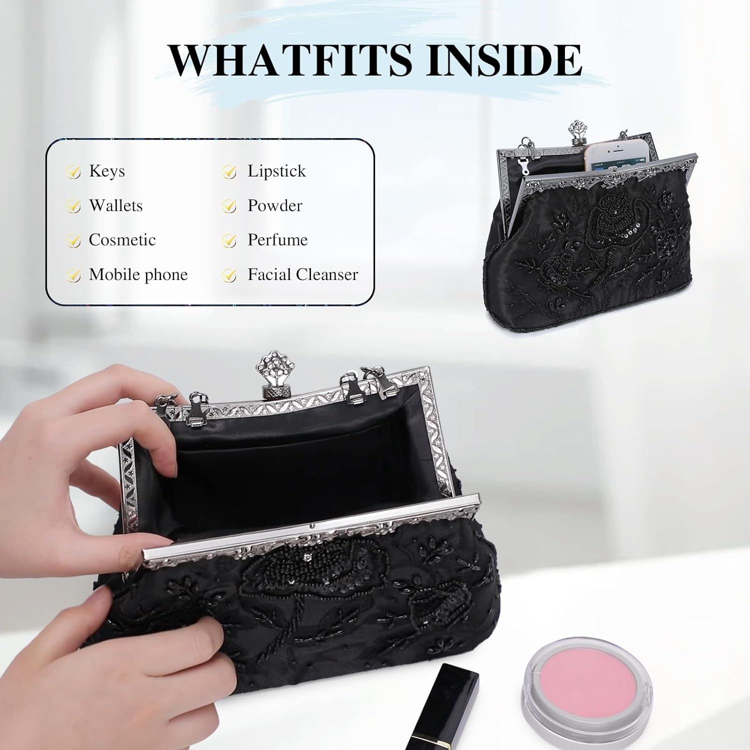 UBORSE 1920s Vintage Clutch Purse Beaded Evening Bag for Women Formal Bridal Sequin Handbag Clutch for Wedding/Prom/Cocktail | 1920s, Vintage, Beaded, Formal, Bridal, Sequin - Image 4