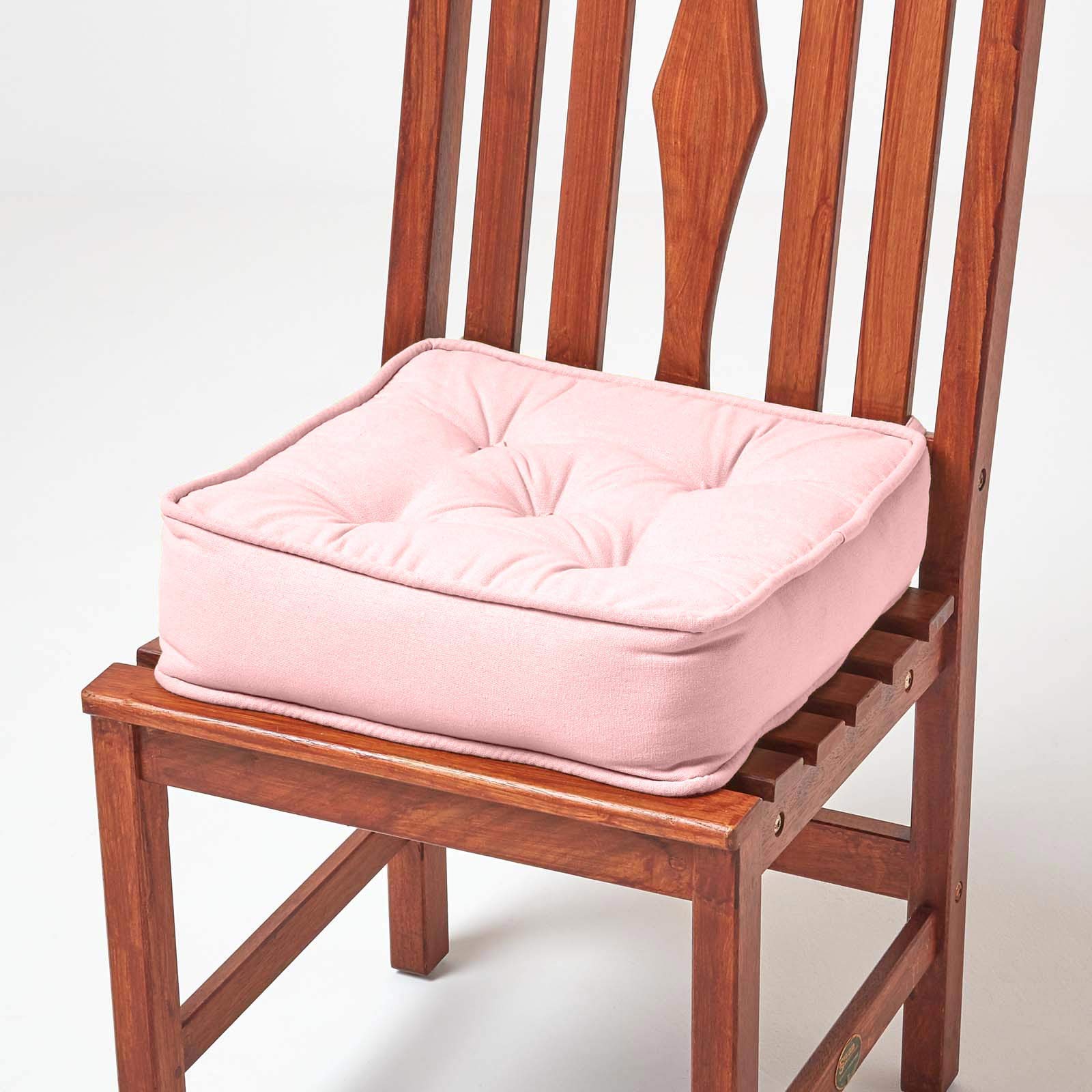 Homescapes Unisex Pink Cotton Dining Chair Booster Cushion In | Size: 40Cm X 40Cm