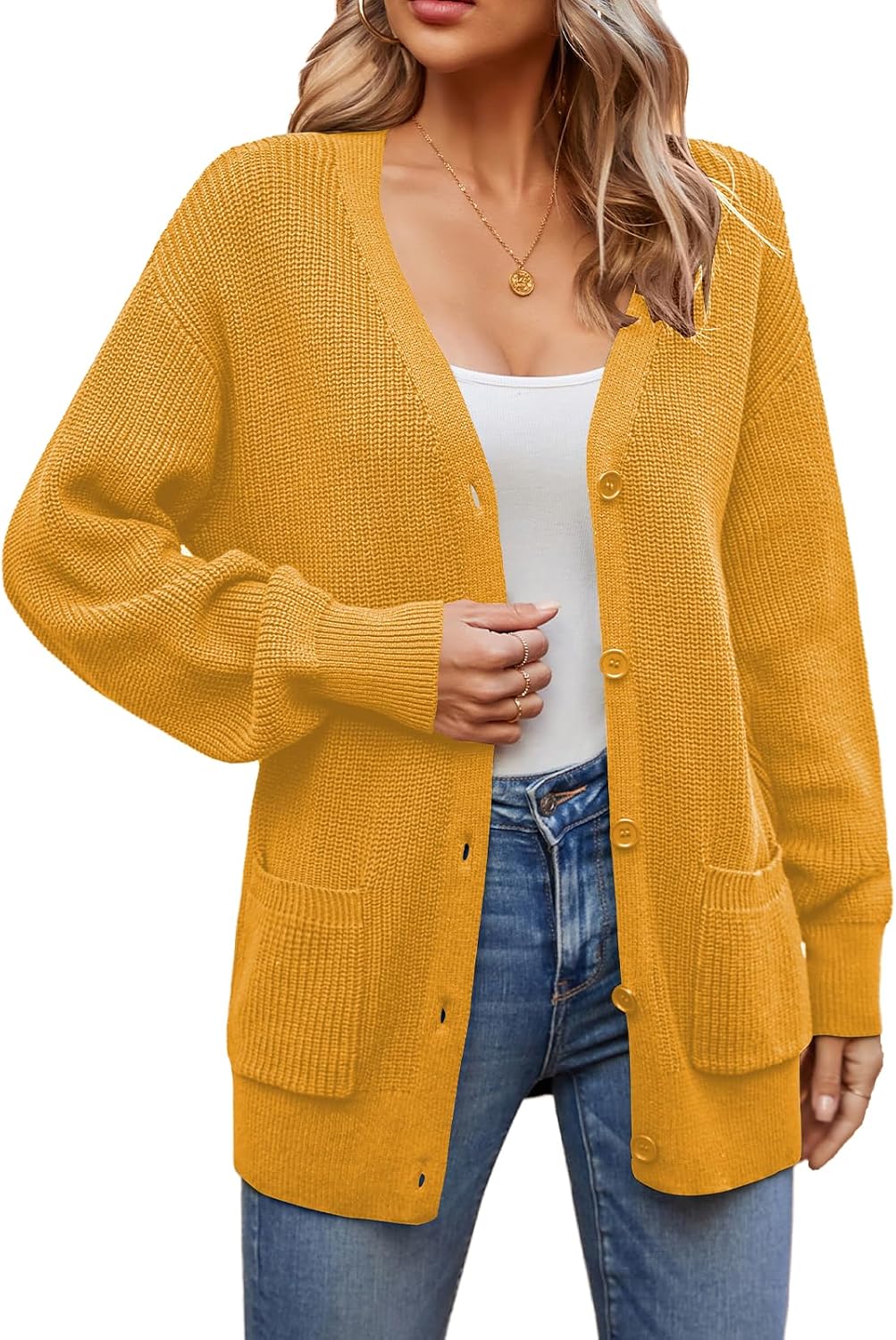 QUALFORT Women’s 100% Cotton Cardigan Sweater with Pockets image 3