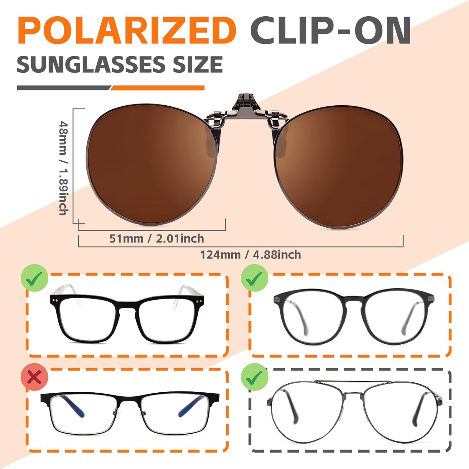 JO Polarized Clip-On Sunglasses UV400 Anti-Glare Lenses with Metal Frame Round - Image 2