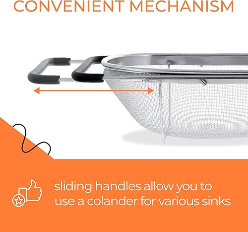 Miniatura 4 de Sheffsky Colador expandible sobre el fregadero, colador ovalado de acero inoxidable de malla fina de 6 cuartos de galón sobre el fregadero con asas