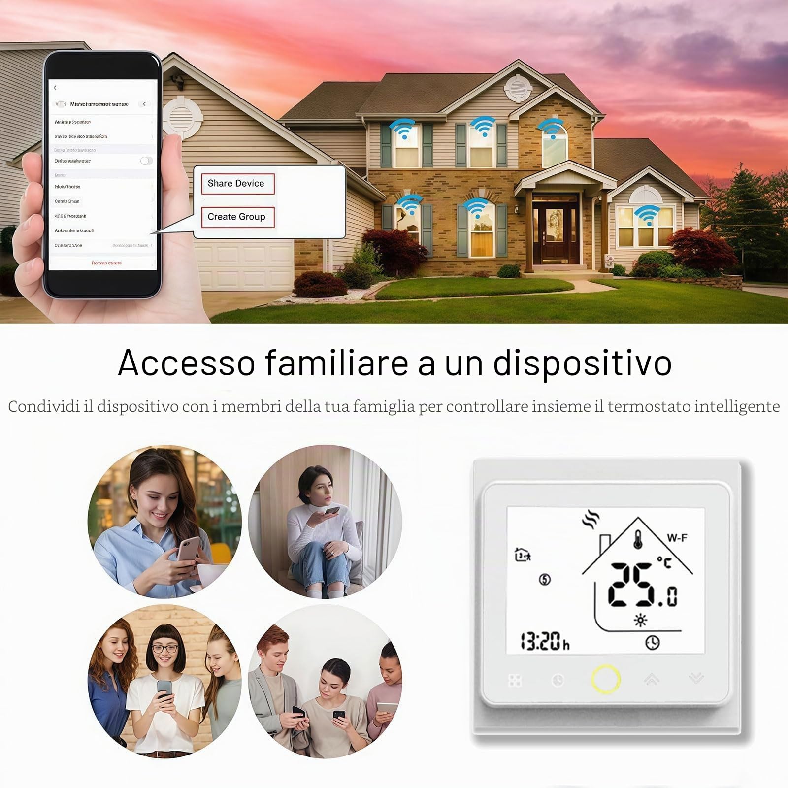 Wi-Fi Thermostat - Serie 002 Termostato Touchscreen Programmabile per Raffreddamento a 2 Tubi/4 Tubi/Riscaldamento a Caldaia Compatibile con Alexa, Google Home e IFTTT