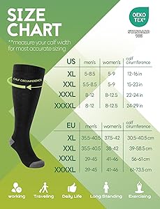 SONORAN Wide Calf Compression Socks Women Men Plus Size (2/3 Pair) 15-20mmhg Graduated Bamboo Viscose Sock for Pregnancy