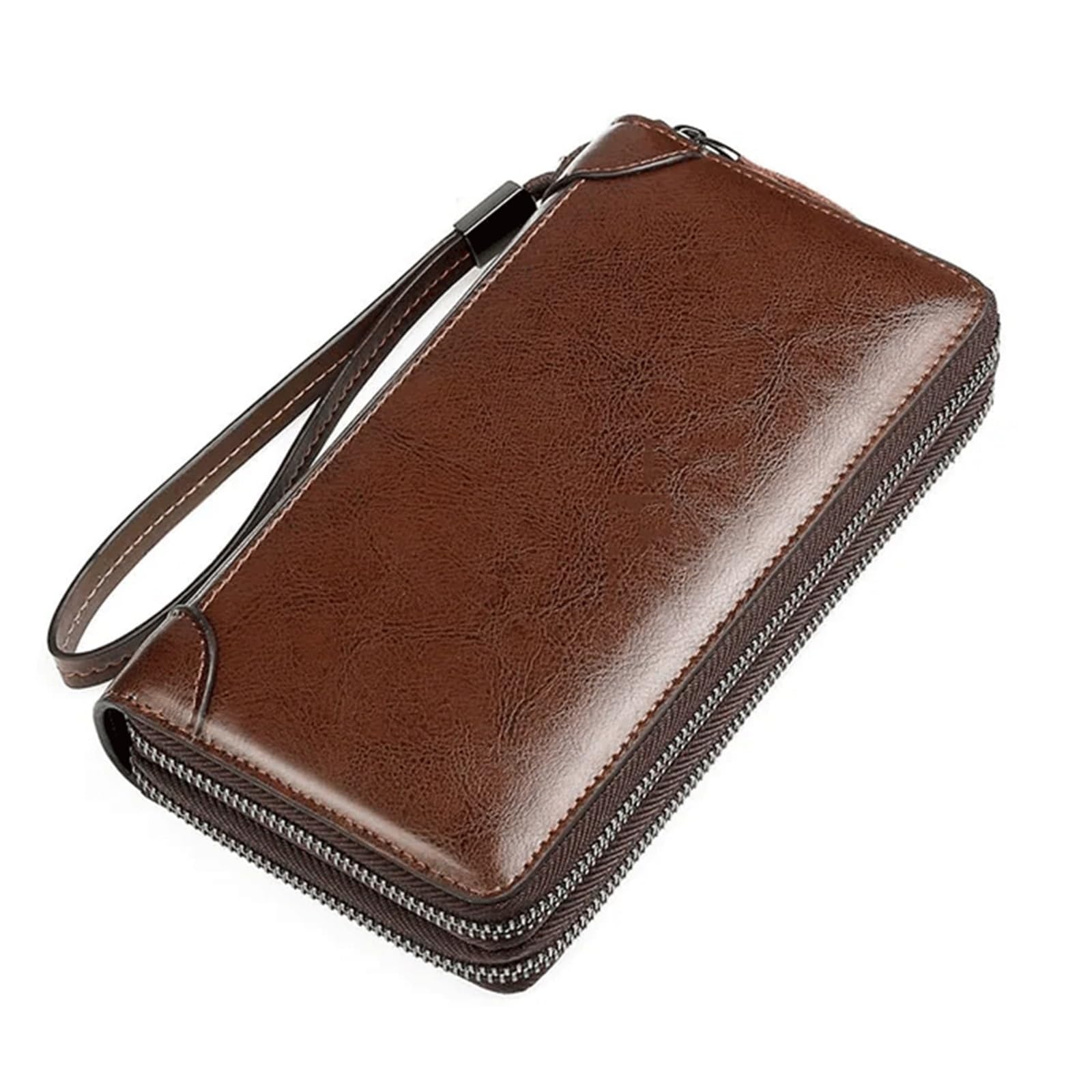 CHUNYU Men Long PU Leather Wallet Double Zipper Coin Pocket Male Purse Casual Business Card Holder Vintage Large Wallet
