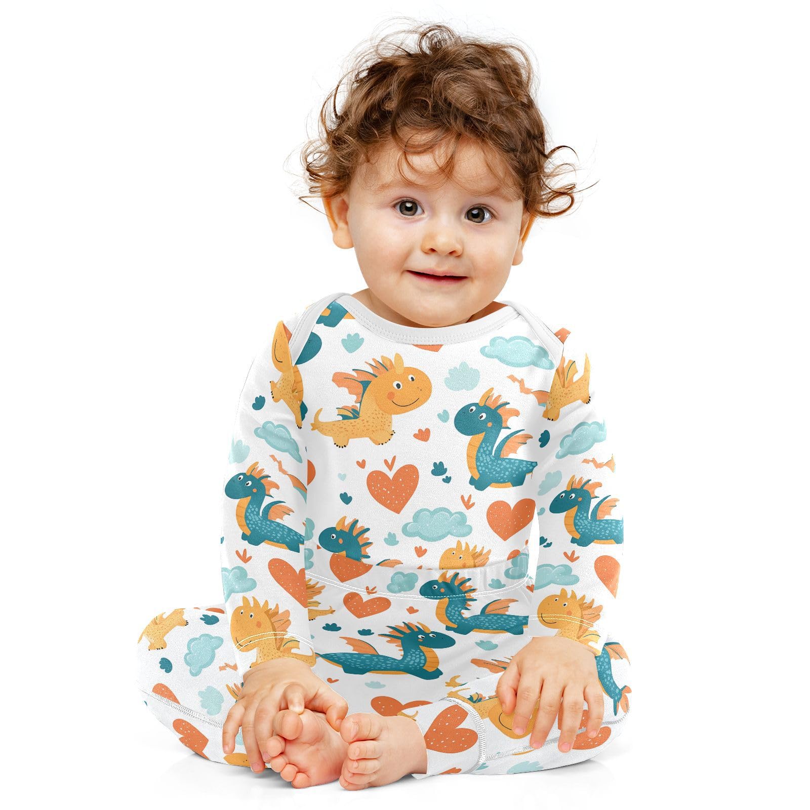 vvfelixl Baby Bodysuits Pants Sets Lovely Dragons Hearts Clouds Long Sleeve Baby Onesie Clothes for Boys Girls 3-6M