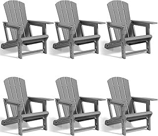 Adirondack Chair Set of 6, HDPE Plastic Adirondack Chairs, All Weather Fire Pit Chairs with Cup Holder, Outdoor Lawn Chair for Patio, Garden, Backyard, Grey