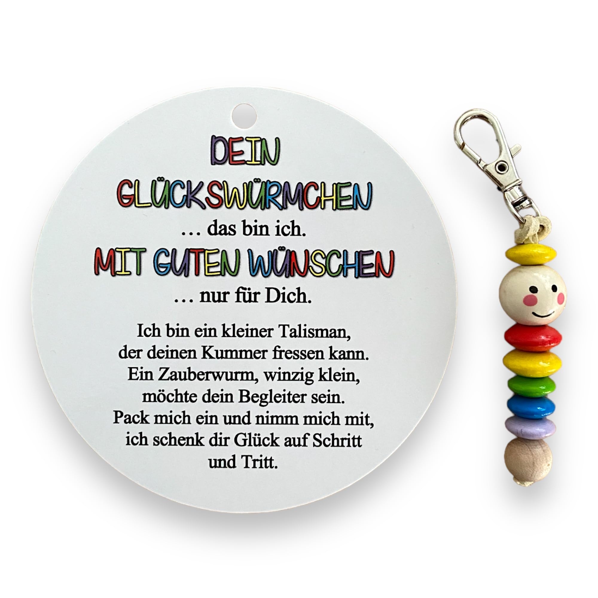 Glückswürmchen, Sorgenwürmchen handmade, Ranzenbaumler, Sorgenwurm, Worry worm, Mutmacher, Glücksbringer, Holz, Farbwahl (Regenbogen)