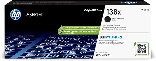 HP Cartucho de tóner negro de alto rendimiento 138X | Funciona Laserjet Pro serie 3001, Laserjet Pro MFP serie 3101 | W1380X