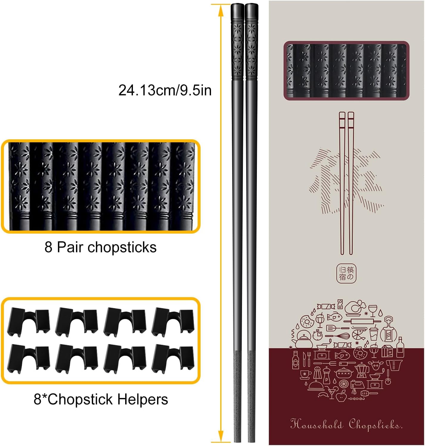 8 Pairs Reusable Training Chopsticks for Beginners Kids Adults Learners, Chop Sticks Reusable Dishwasher Safe Non-Slip Chopsticks Trainers Set, Kids Chopsticks helper 9.5Inches