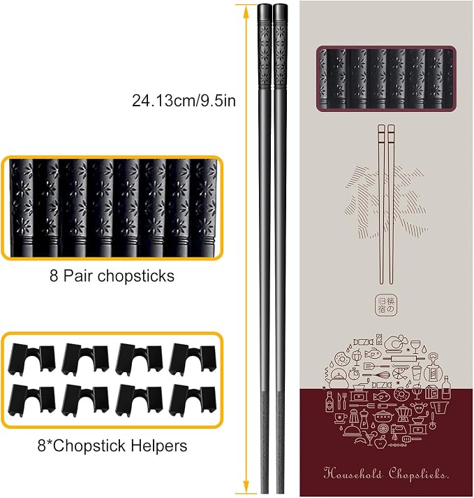 8 pares de palitos chinos reutilizables para entrenamiento para principiantes niños y adultos, con soporte antideslizante, aptos para lavavajillas, 9.5 pulgadas miniatura 7