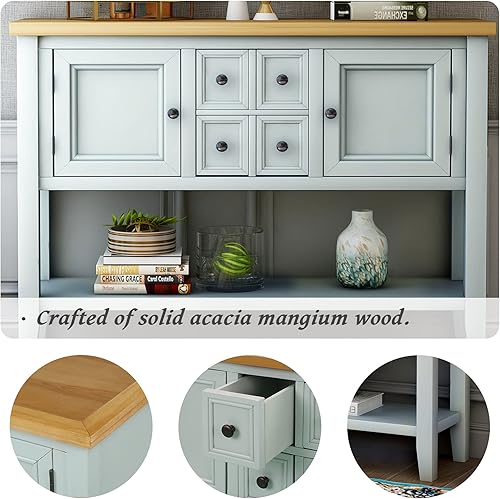 Miniatura 35 de Merax Moderno aparador de madera con cajones y estante inferior, mesa consola para sala de estar, comedor, cocina (azul marino claro) (azul marino