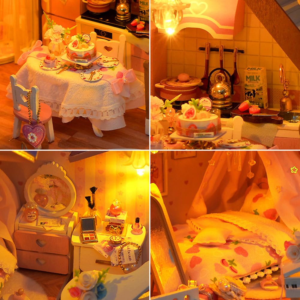 Topbsbfar, kit fai da te per casa delle bambole in miniatura, modello di villa europea con luce a LED, idea regalo per casa artigianale in legno