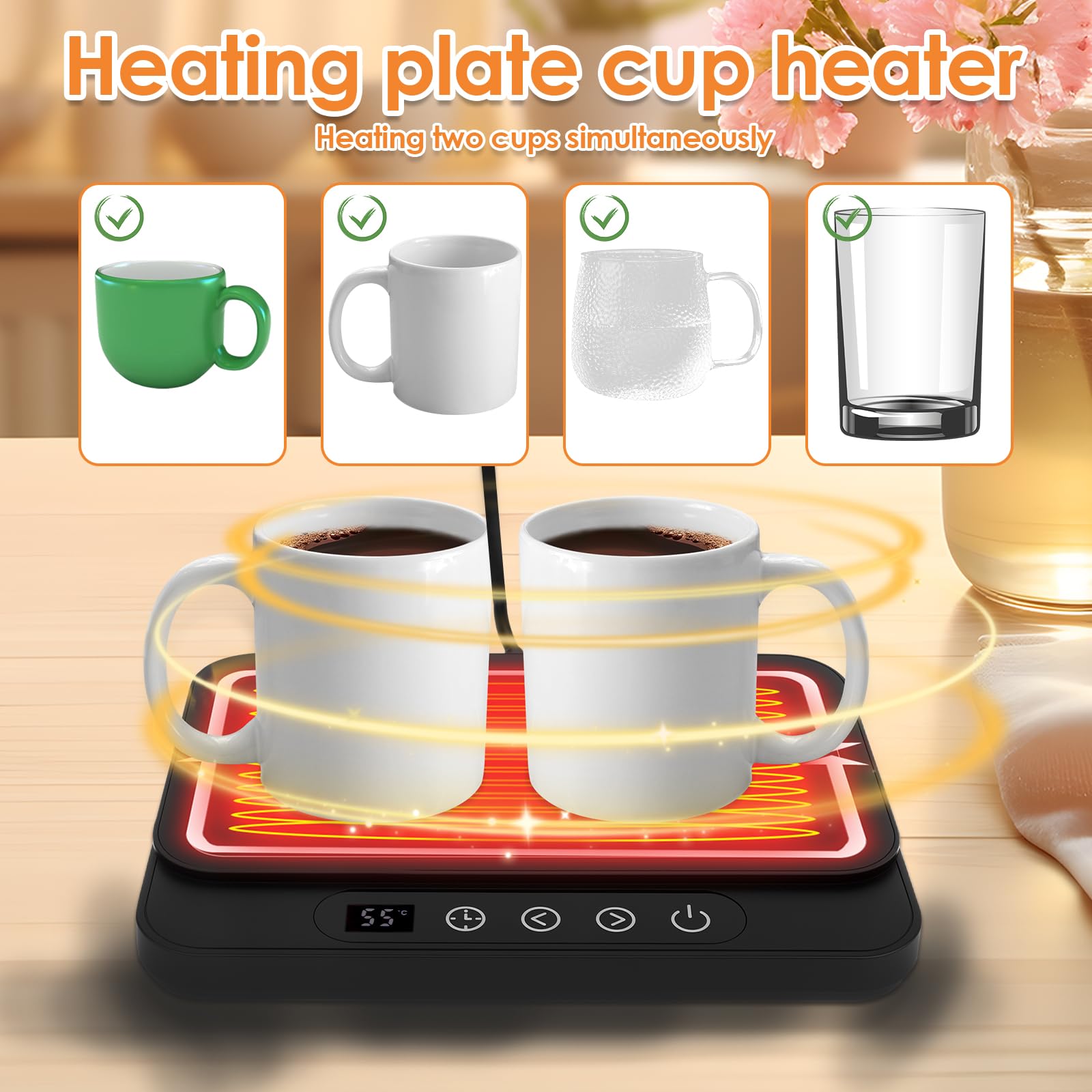 Coffee Cup Warmer, Desk Mug Warmer, Coffee Cup Heater, Coffee Warmer Plate with 1 to 12H Auto Shut Off Function Practical Coffee Warmer for Milk Tea Beverages