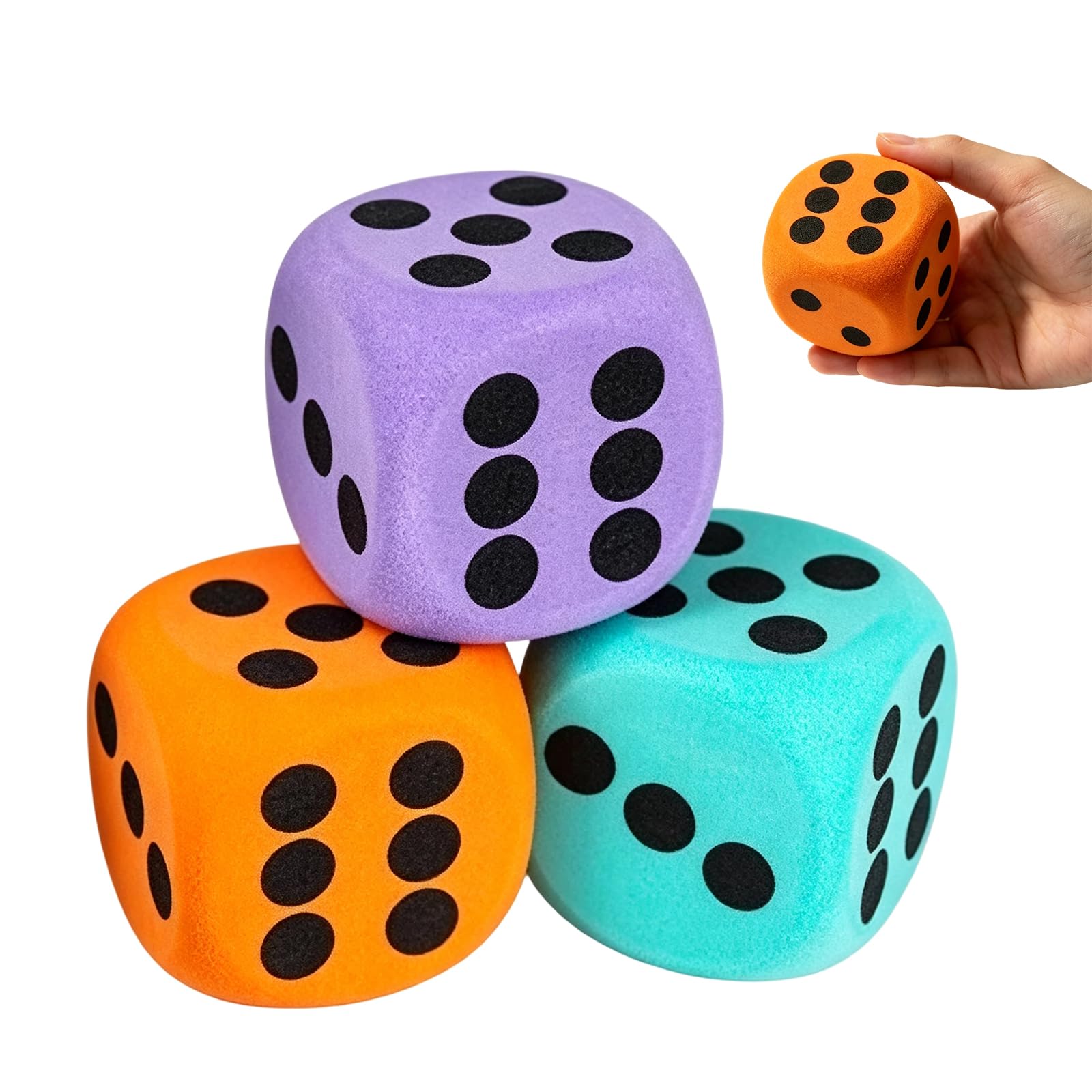3 PCS Large Dice, Quiet Soft Giant Foam Dice for Maths Games Party