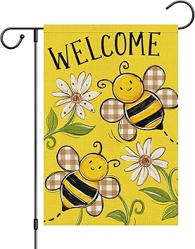 Louise Maelys Welcome Summer Garden Flag 12x18 Double Sided, Burlap Small Bee Daisy Garden Yard House Flags Outside Outdoor Seasonal Porch Lawn Decoration Only Flag