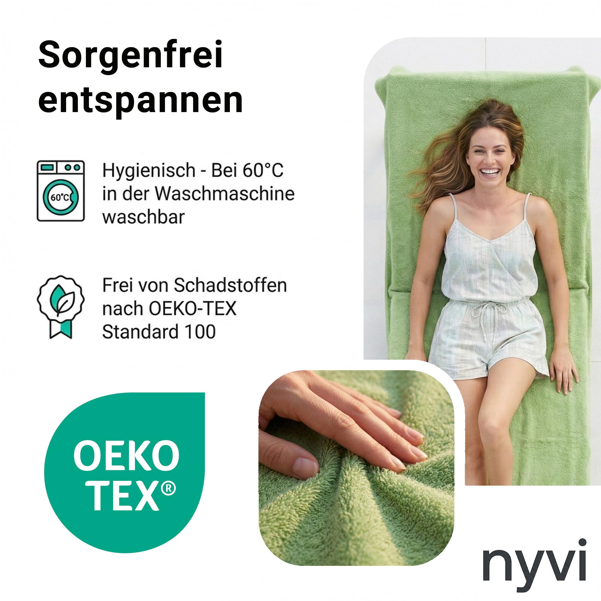 NYVI Frottee Schonbezug für Gartenliege NYVISpa 75x200 cm Grau - Hygiene Liegestuhlauflage für Sonnenliegen Strandliegen - Handtuch Bezug - OEKO-TEX 100