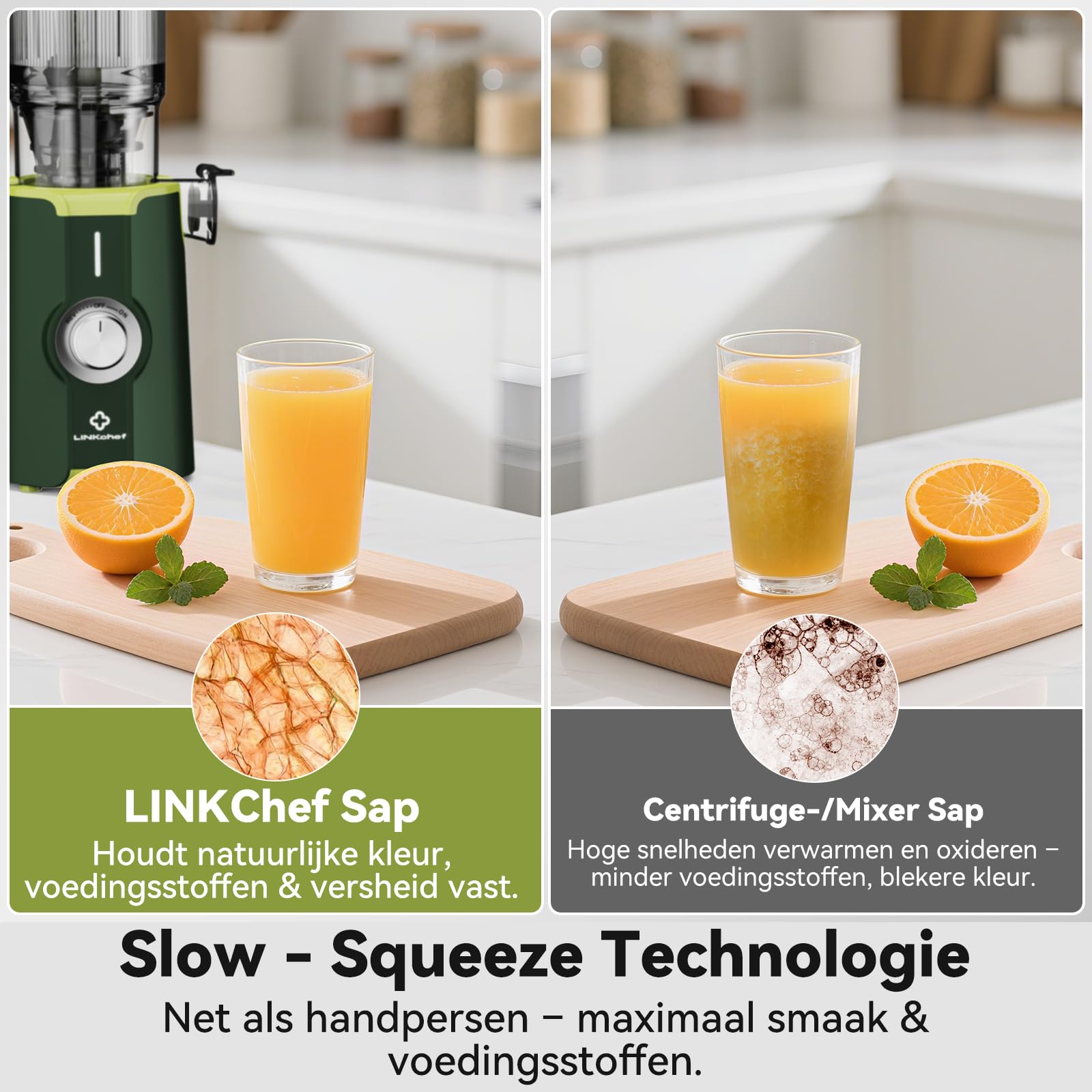 LINKChef Juicer Slow Juicer, sapcentrifuge, groente en fruit, testwinnaar met 115 mm grote, sapcentrifuge voor hele vruchten/groenten, bliksemreiniger, eenvoudige installatie, BPA-vrij, 200 W, zwart
